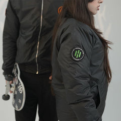 Black Bomber Jacket with Removable Patches - Huegen.pk