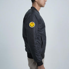 Black Bomber Jacket with Removable Patches - Huegen.pk